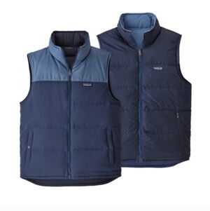 Patagonia Men's Reversible Bivy Down Vest in Stone Blue and Woolly Blue Size L